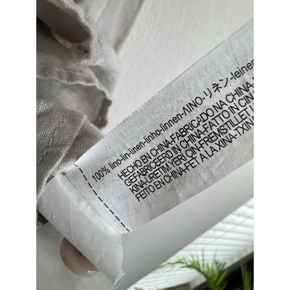 ZARA 100% Linen Button Up Shirt Womens M Oversized Relaxed Neutral Beach Resort - Picture 6 of 7